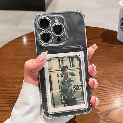 Funda transparente con ranura para tarjetas para iPhone 16, 15, 14, 13, 12, 11 Pro Max, Mini, X, XR, 7, 8 Plus, funda suave a prueba de golpes