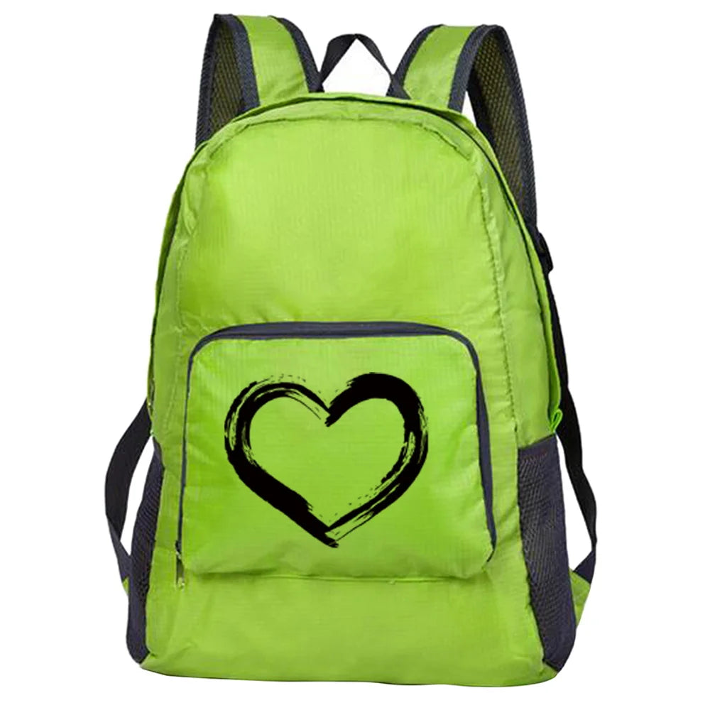 Outdoor Travel Lightweight Portable Foldable Backpack Love Print Folding Green Bag Ultralight Pack for Women Men Hiking Daypack