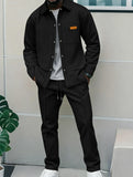 Men's Textured 2 Piece Outfits Lapel Collar Button Down Shirt Jacket & Drawstring Pants Set Casual Streetwear Tracksuit