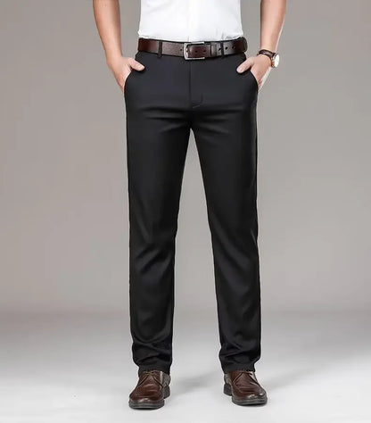 Pantalones casuales de seda helada para hombre, de negocios, formales, de verano, finos, rectos y holgados, para hombres de mediana edad.