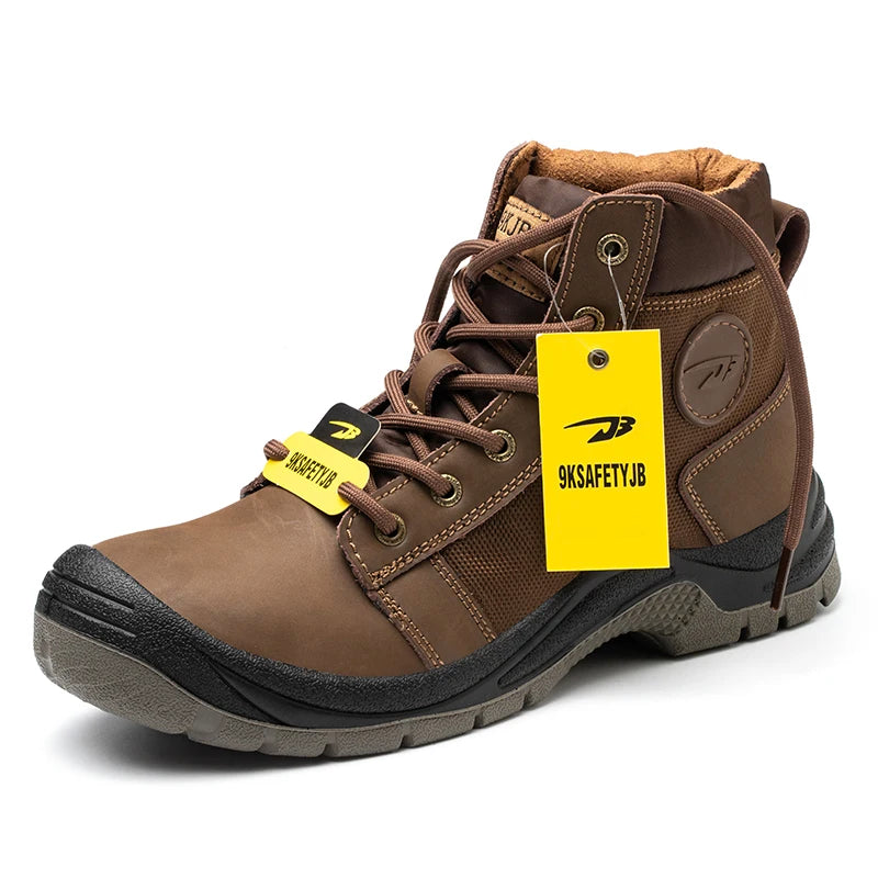 Safety shoes men's leather welding shoes anti-smashing, anti-puncture, non-slip sports Steel toe soft work boots for women