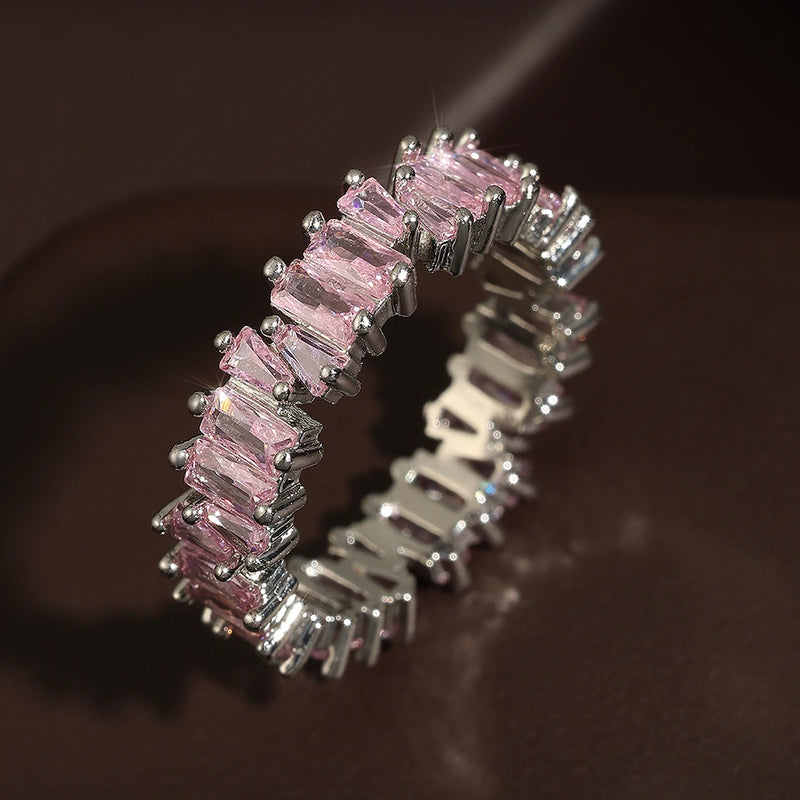 Anillos de compromiso ZAKOL con corazón rosa romántico y circonita cúbica para mujer, anillos de boda de moda con circonita cúbica AAA, joyería para regalo de San Valentín.