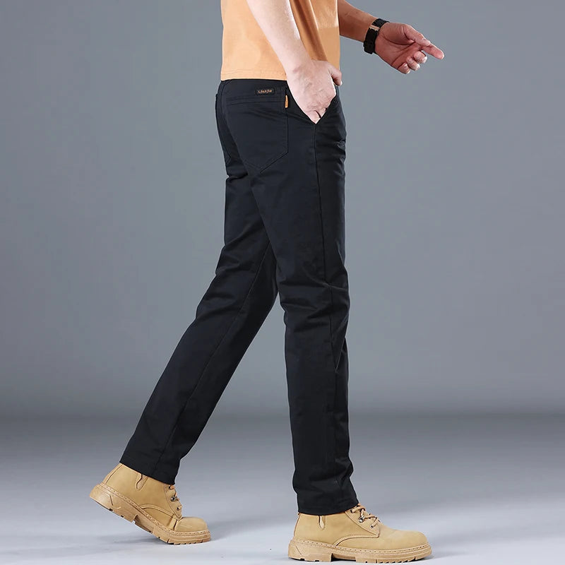 Men's High Quality Pure Cotton Classic Solid Color Casual Pants Business Stretch Slim Straight Brand Trousers Male Autumn New