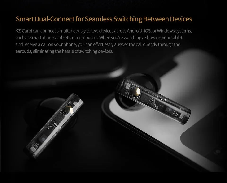 Auriculares intraaurales KZ Carol TWS Bluetooth 5.3 con cancelación activa de ruido, 6 micrófonos, inalámbricos, impermeables, estéreo, de alta fidelidad