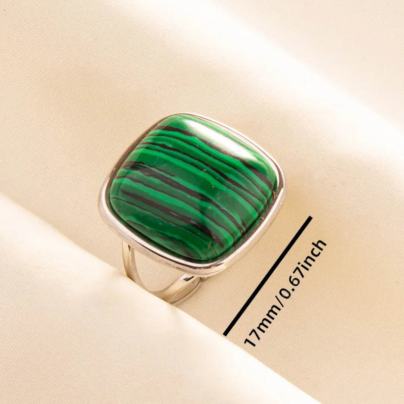 1pc Green Turquoise Ring Hippie Stainless Steel Silver Color Charm Opening Adjustable Ring Women Chunky Bohemian Party Jewelry