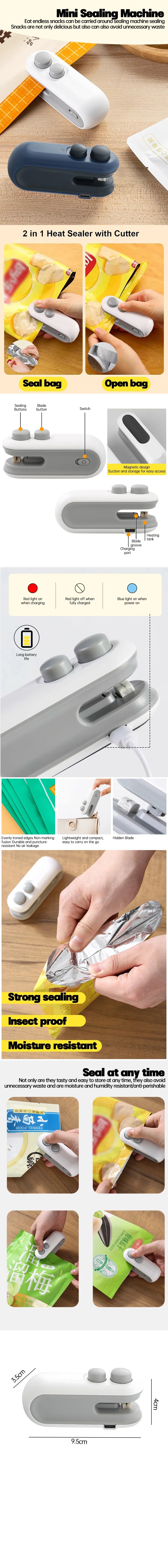 Electric Mini Heat Bag Sealing Machine Package Sealer Bags 2in1 Plastic Bag Sealing Machine Handheld Plastic Bag Heat Sealer