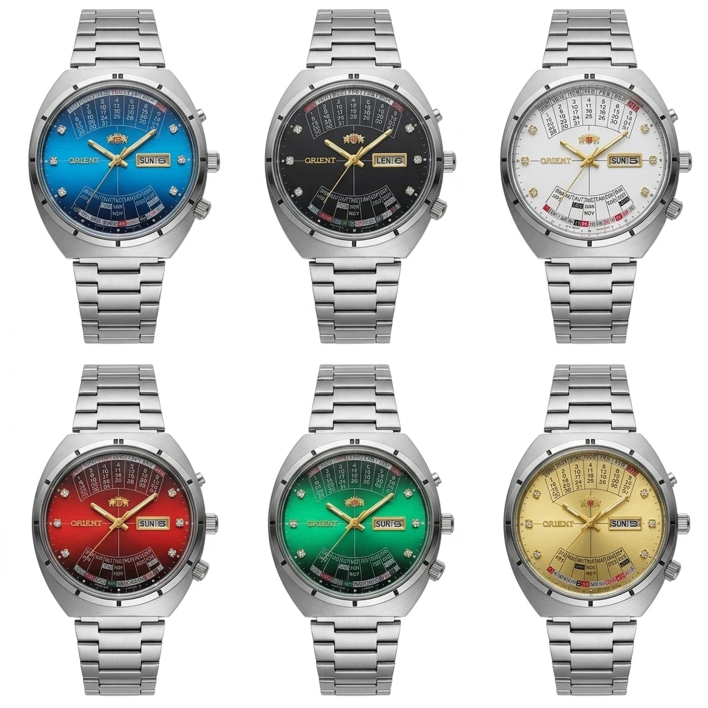 Relógio masculino automático vintage com calendário perpetuo em aço inoxidável