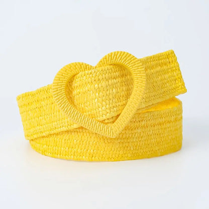Straw Woven Waist Belt Summer Love Heart Buckle Candy Color Waistband Dress Decoration 4cm Wide Braided Belt