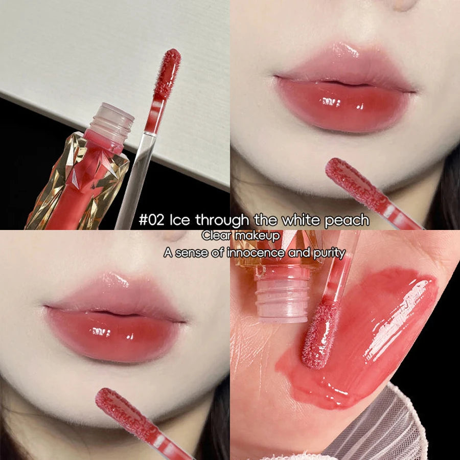 Brillo de labios de larga duración, hidratante, fácil de teñir, resistente al agua, efecto espejo, cristal de agua, brillo de labios, color transparente, cosméticos