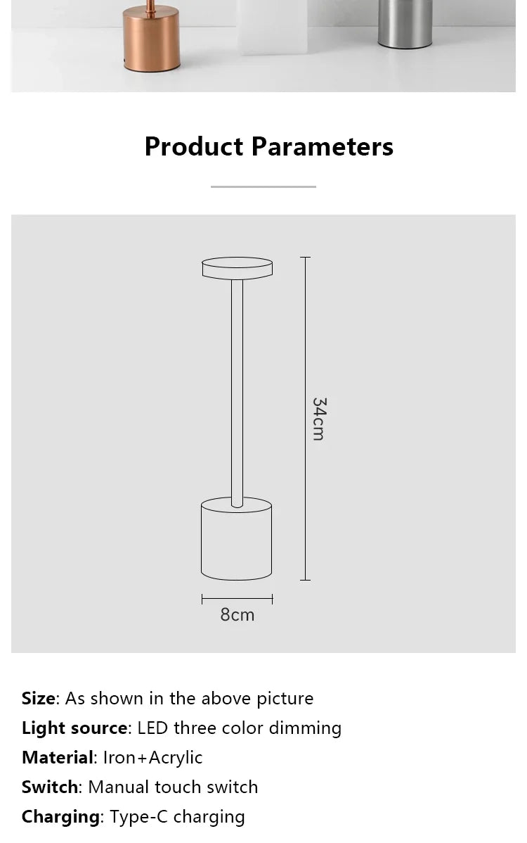 Table Lamp LED Touch Sensor Desktop Night Light Rechargeable Wireless Reading Lamp 3 Colors Adjustable Creative Ambient Light