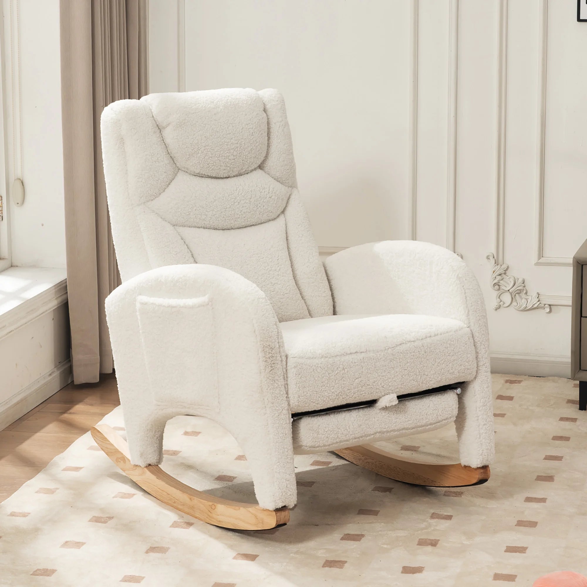 Anajqaqia Rocking Chair, Recliner, Living Room Chair with Armrests, Upholstered, Accent Chair for Bedroom, White Teddy Fabric