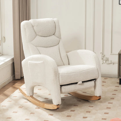 Anajqaqia Rocking Chair, Recliner, Living Room Chair with Armrests, Upholstered, Accent Chair for Bedroom, White Teddy Fabric