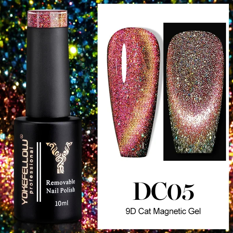 Esmalte de uñas en gel YOKEFELLOW Cat Eye de 10 ml, esmalte de uñas magnético plateado, esmalte de uñas en gel profesional para manicura DIY.