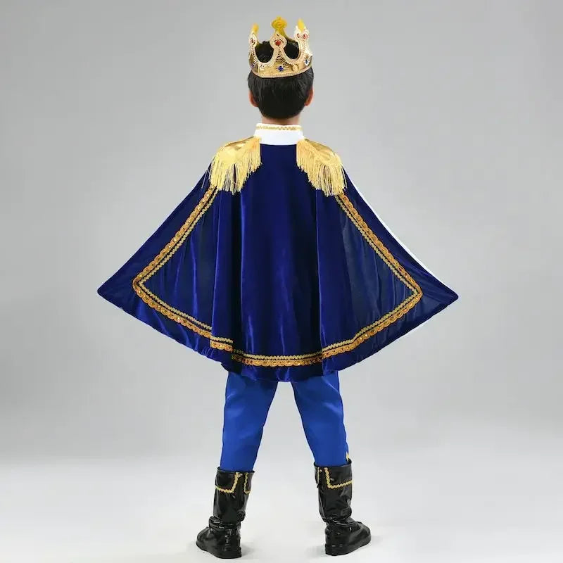 Boy's King Prince Cosplay Costume Prince Crown Scepter Cloak Royalty Suit Halloween Birthday Carnival Costumes Fancy Dress Up