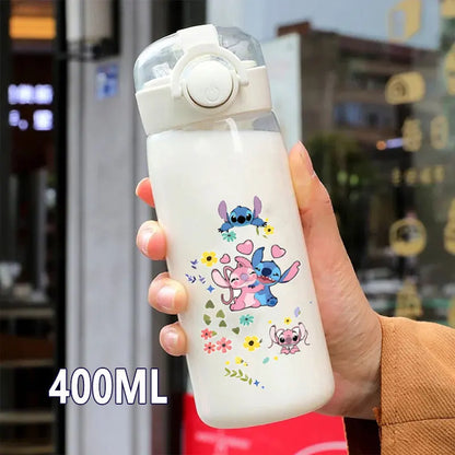 600/400ML Lilo&Stitch Straw Bottles Disney Drinking Office Transparent Portable Anti Drop Children's Water Bottle PC Material