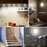 Kit com 2 a 6 unidades de Luz Noturna LED com Sensor de Movimento, Recarregável via USB, 3 Cores de Luz – Ideal para Armários, Guarda-roupas, Escadas e Closets (Sem Fio)