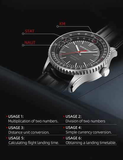 Reloj NORTH EDGE EVOQUE 3 Pilot Series para hombre, de aviación, militar, con energía solar, correa de cuero, caja luminosa de acero inoxidable.