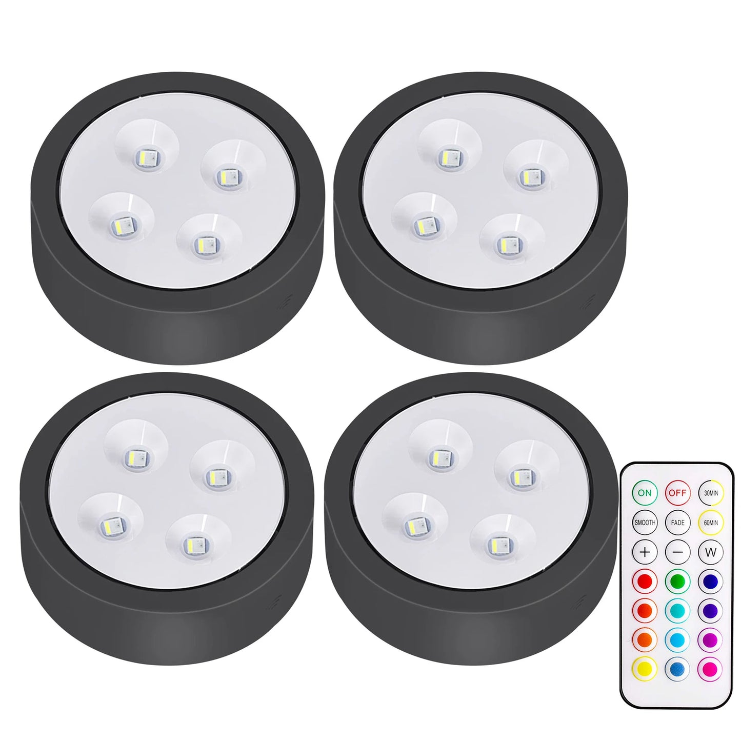 1-5 pces sem fio sob o armário luzes led para cozinha rgb mudança de cor puck luz da noite controle remoto lâmpada do armário bateria