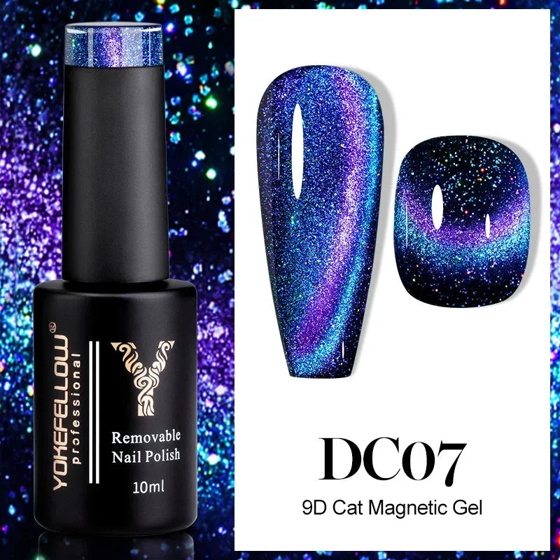 Esmalte de uñas en gel YOKEFELLOW Cat Eye de 10 ml, esmalte de uñas magnético plateado, esmalte de uñas en gel profesional para manicura DIY.