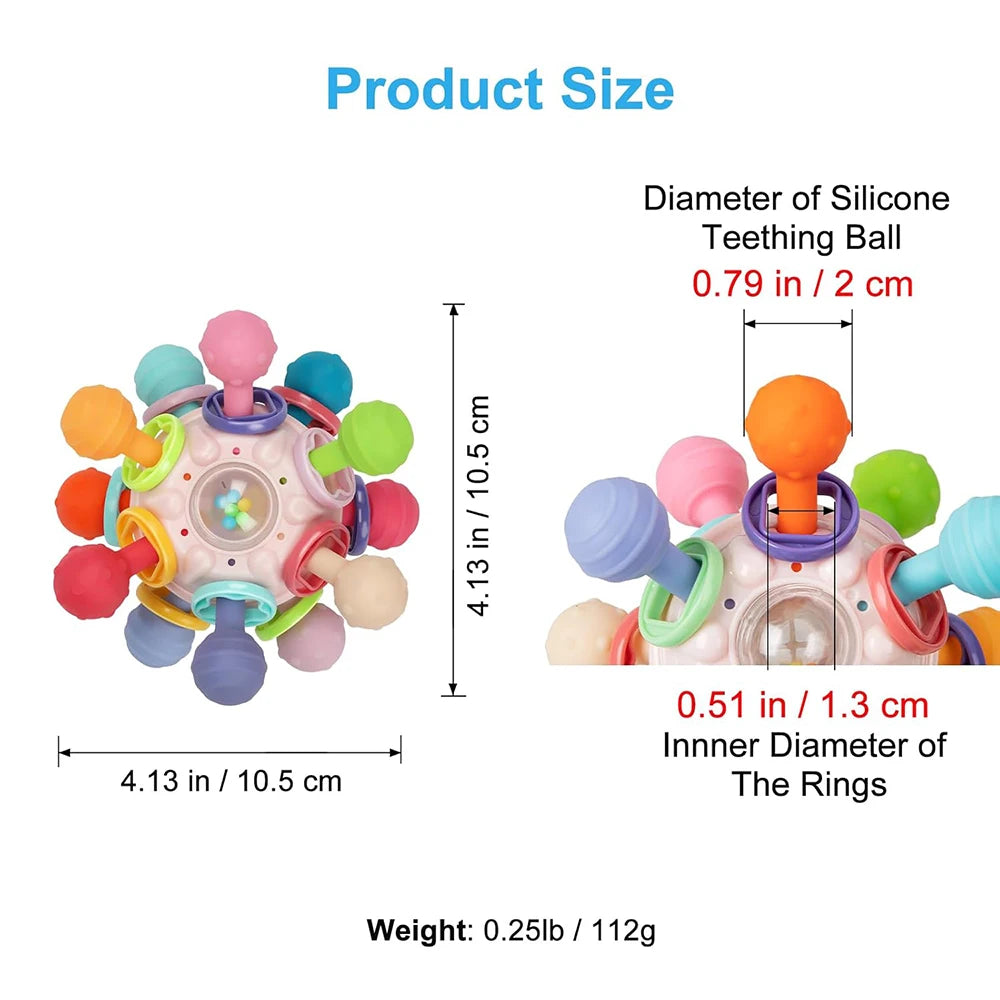 Baby Toys 0 12 Months Rotating Rattle Ball Grasping Activity Baby Development Toy Silicone Teether Sensory Toys for Babies Gifts