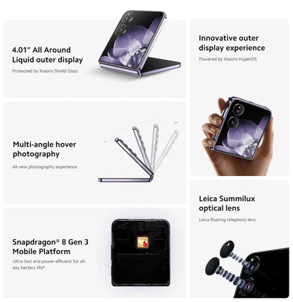 Global Version Xiaomi MIX Flip 67WHyperCharger 12GB 512GB Leica  6.86" 120Hz Display Snapdragon 8 Gen 3 Smartphone 50MP Camera