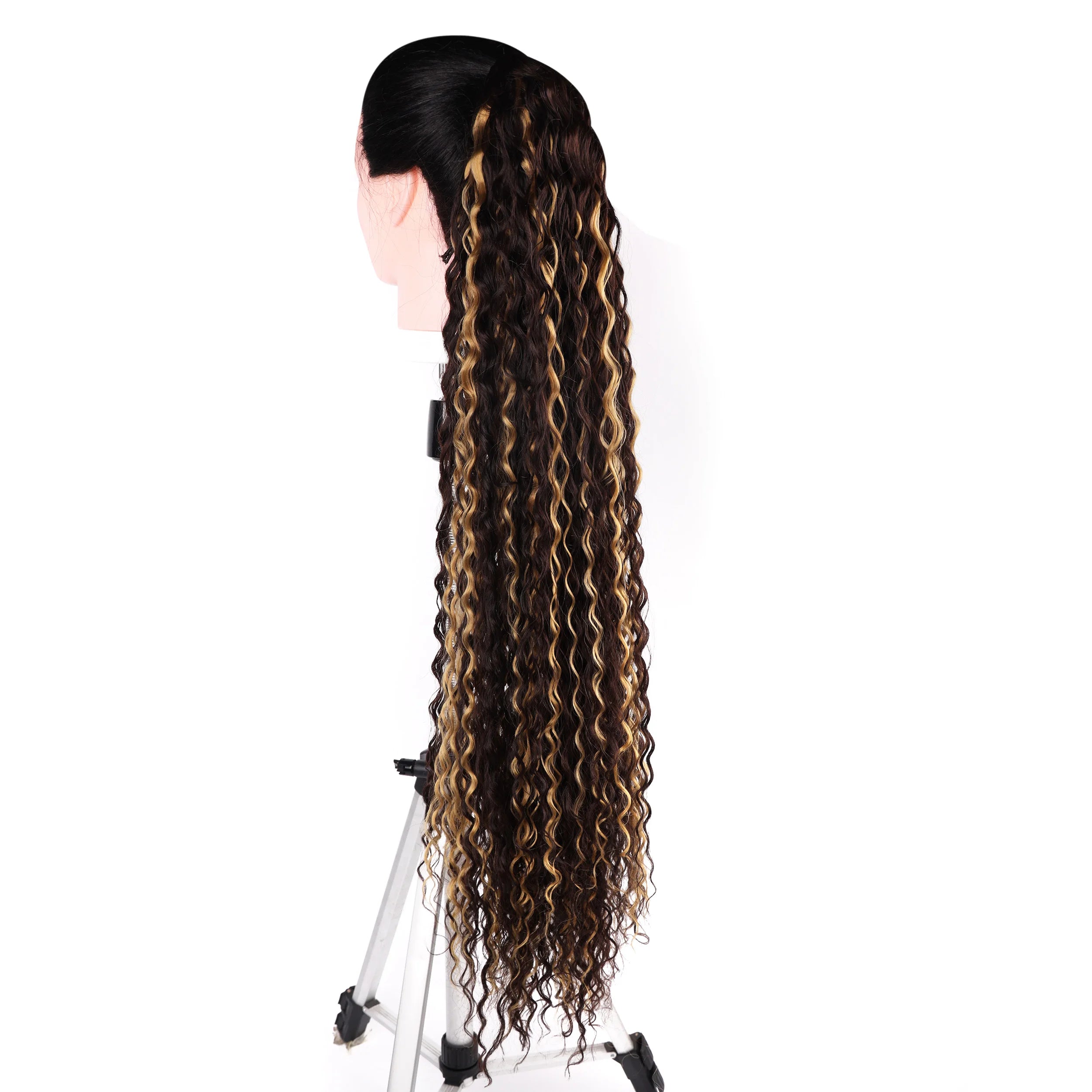 Extensões de rabo de cavalo cacheado longo 80cm aplique sintético com cordão e clip water wave