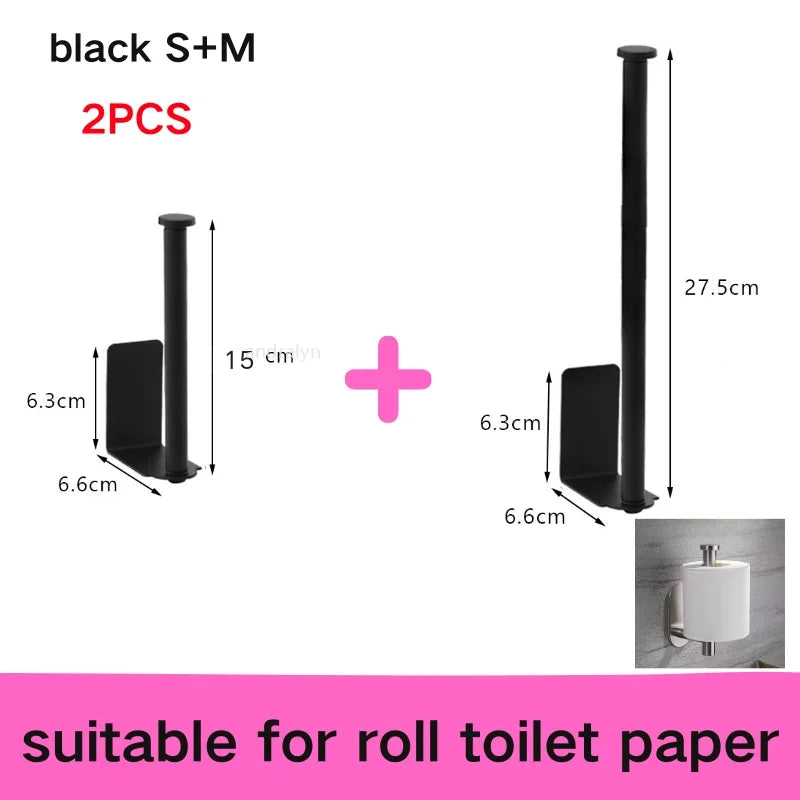 Stainless Steel Paper Towel Holder Self Adhesive Toilet Roll Paper Holder No Punching Kitchen Bathroom Length Storage Rack