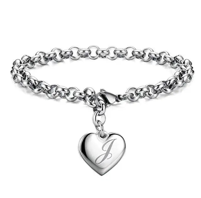 925 Pulseiras de Prata Esterlina com Coração Nobre para Mulheres, 26 Letras Corrente, Marca Designer de Moda, Festa de Casamento, Joias, Novo