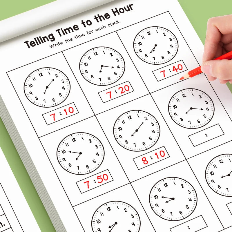 Children's Practice Book for Learning How to Tell Time, Suitable for Home-Based Kindergarten Activities, Includes Reading and Math Exercises, Ideal for Classroom Teaching and Back-To-School Supplies Time Practice Cards/Early
