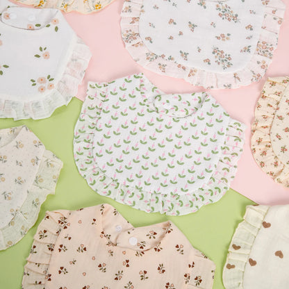 Flower Print Baby Bibs Adjustable Snap Saliva Towel Ruffled Edge Muslin Cotton Burp Cloths Rainbow A Grade Girls Feeding Scarf