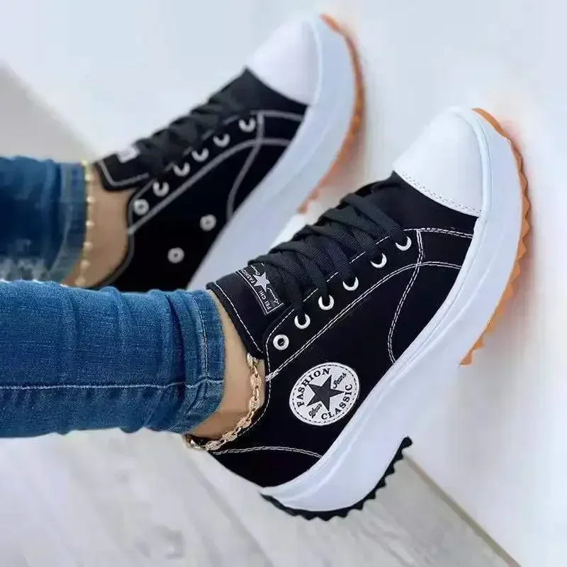 Spring and Autumn New Women's Luxury Designer Thick-Soled Sneakers 2024 Ladies Canvas Denim Casual Lace-Up Skateboard Tennis Shoes