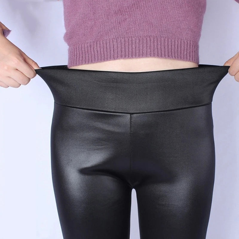 Pantalones de tubo de cintura alta para mujer, pantalones largos de piel sintética, pantalones casuales, sexys, ajustados y elásticos.