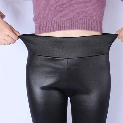 Pantalones de tubo de cintura alta para mujer, pantalones largos de piel sintética, pantalones casuales, sexys, ajustados y elásticos.