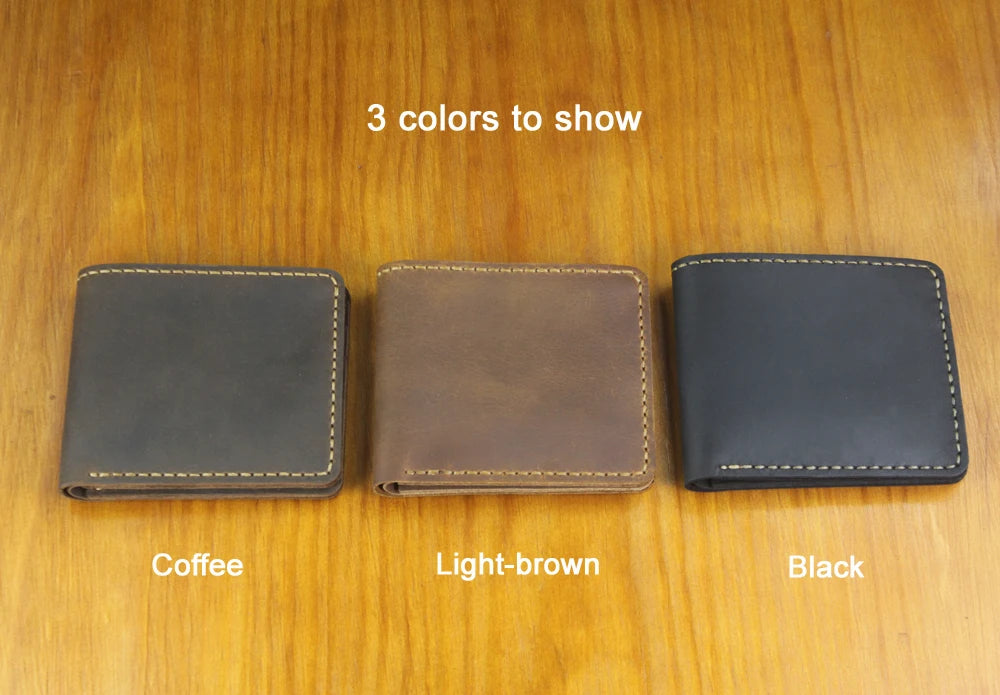 Luxury Handmade Genuine Leather Men Wallet Bifold Purse Male Wallets Short Money Clip Vintage Leather Money Bag with zip pocket