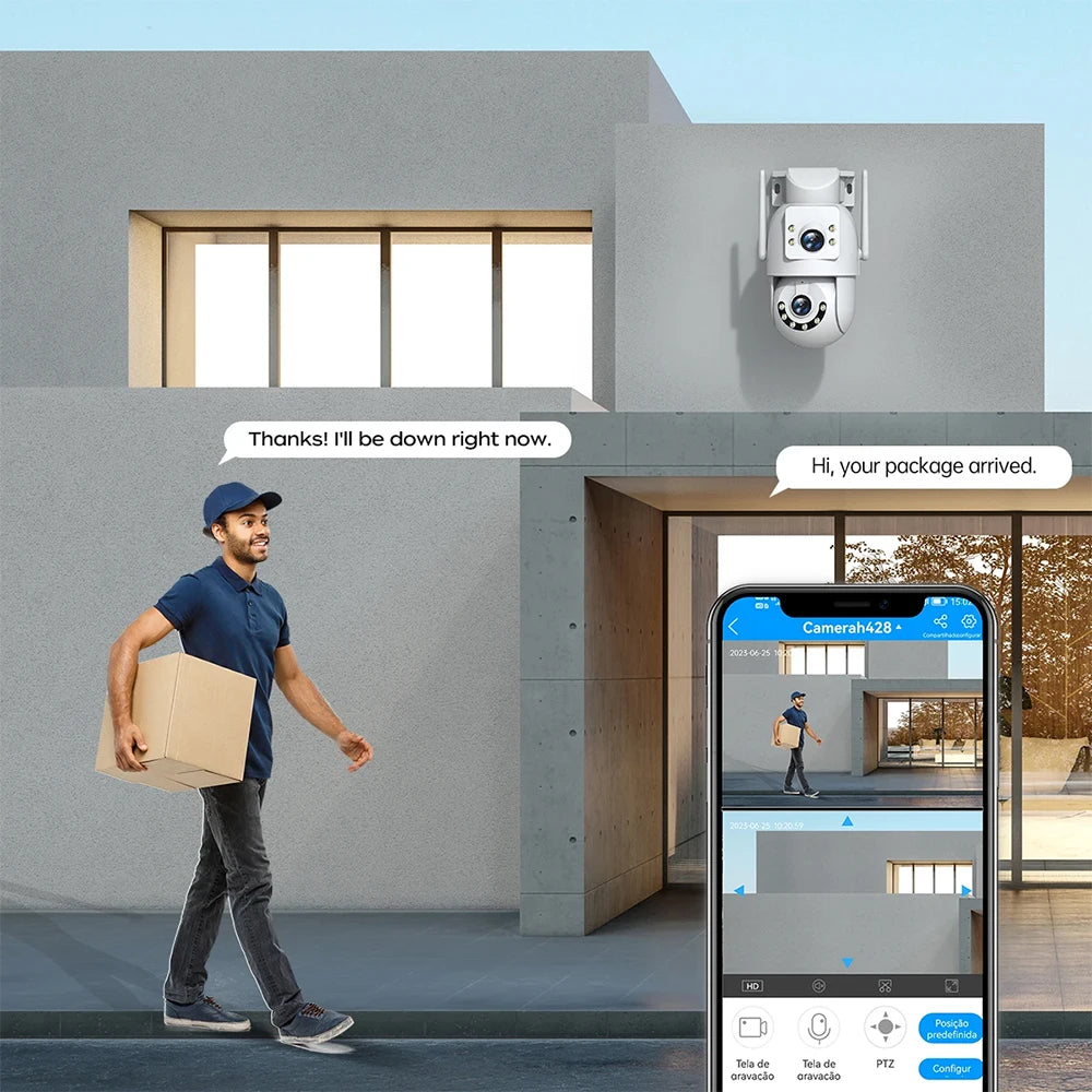Jooan 5K 8MP Dual Lens Dual Screen IP Camera Wifi PTZ Camera Outdoor AI Auto Tracking CCTV HD Audio Video Surveillance