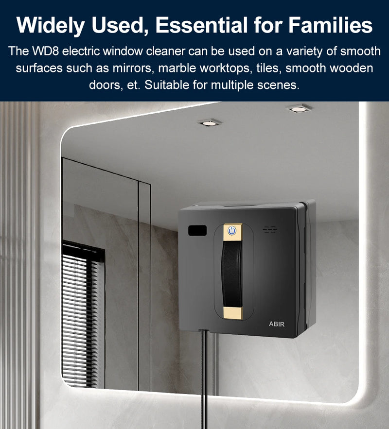 ABIR WD8 Robot Window  cleaner, Dual Water Spray,Smart Memory,High Vacuum Suction, Laser Sensor, Home Wall Glass Cleaning Robot