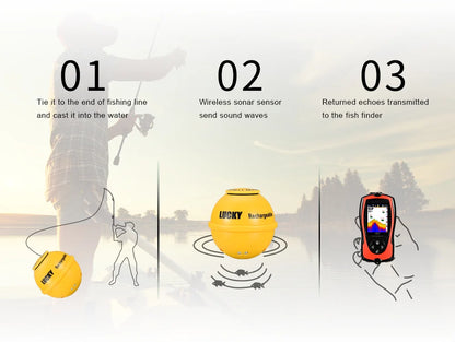 Lucky Sonar Fish Finder FF1108-1CWLA Rechargeable Wireless Sensor 45M Water Depth Echo Sounder Fishing Portable Fish Finder