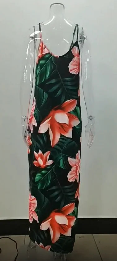 AliExpress Europe and the United States cross-border plus size summer new station floral print loose slip dress long skirt
