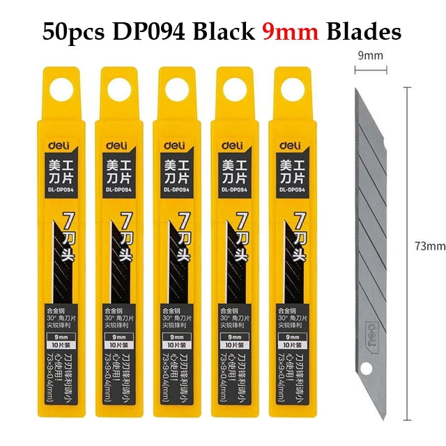 Deli 10pcs/box Knife Blade 9mm 18mm SK5 Metal Blades for Home School Supplies Art Craft Paper Box Cutting Utility Knife Tool