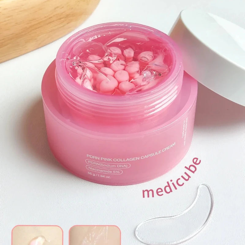 PDRN Pink Collagen Capsule Cream with Niacinamide Cream for Uneven Skin Tone Lightweight Face Moisturizer Original Korean Cream
