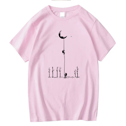 Summer Men's High Quality 100% Cotton Cool Funny Astronaut Print Casual Loose O-neck for Men T-shirt Male T-shirt Hip Hop Tee