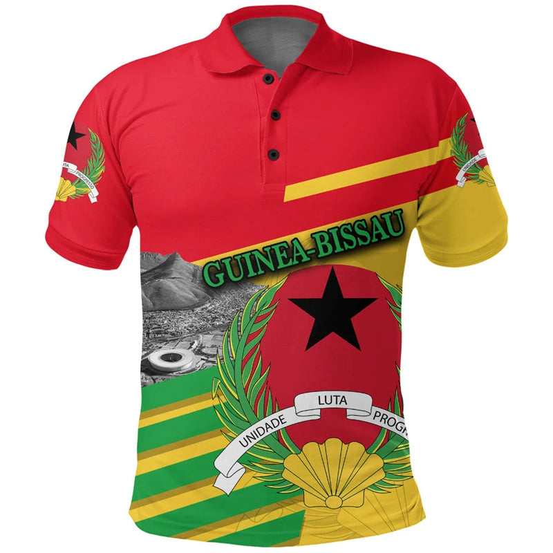 Polo azul de Guinea para hombre, emblema de GW, estampado 3D, estilo casual, manga corta, solapa holgada, verano 