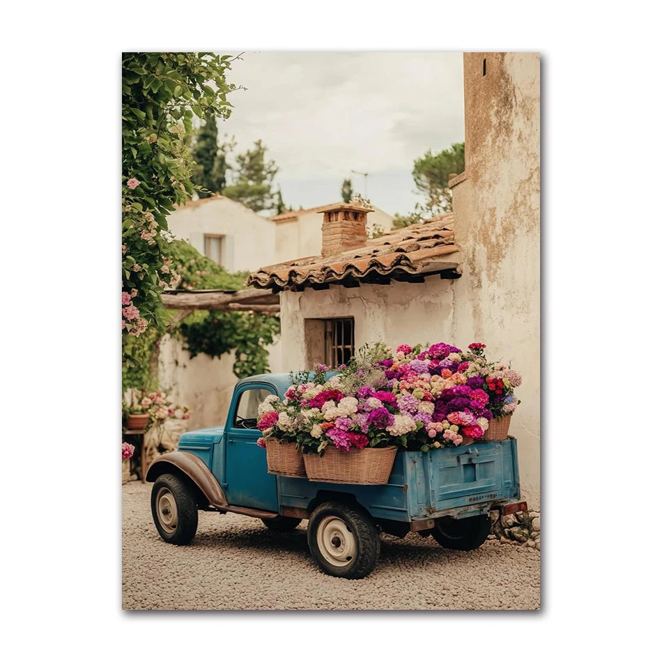 Retro Mediterranean Greece Landscape Poster Canvas Painting Wall Art Pictures Home Decoration Italian Lemon Orange Olive Tree