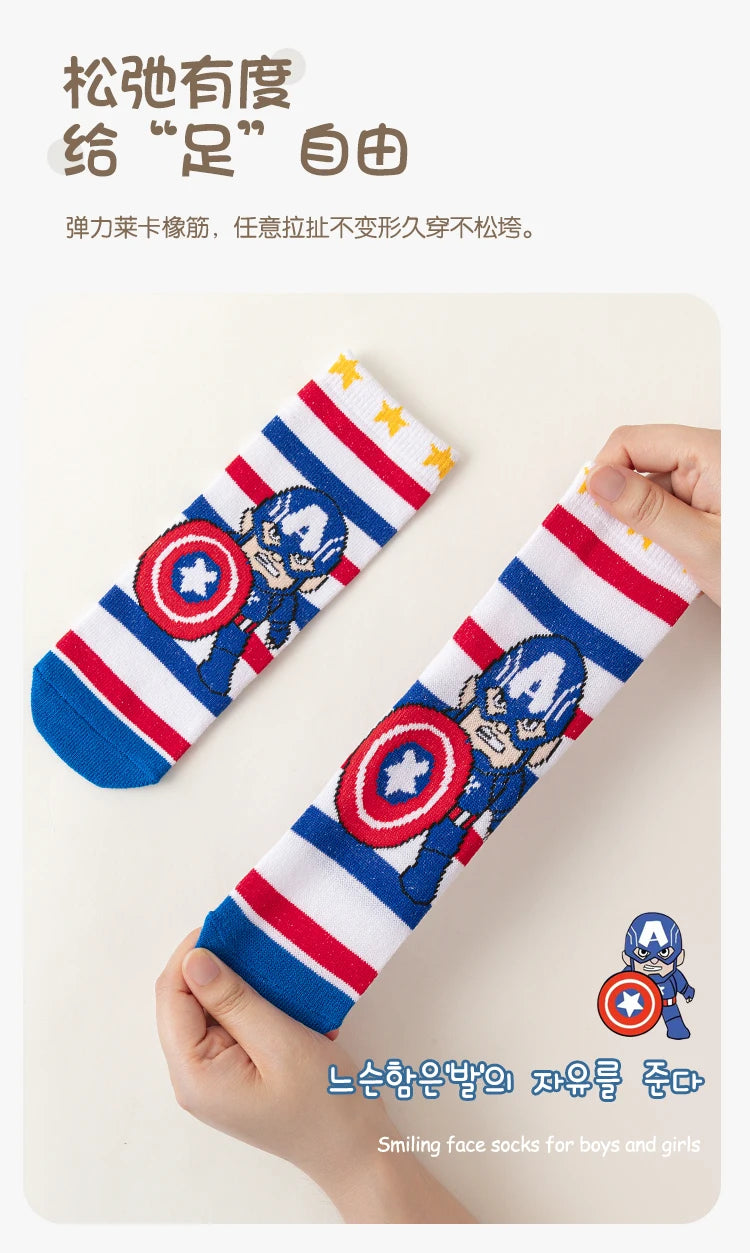 5 Pairs Children Socks Cartoon Spiderman Boy's Socks Spring Autumn Middle Tube sock Cotton Cute Kids Socks Size 1-12 Year