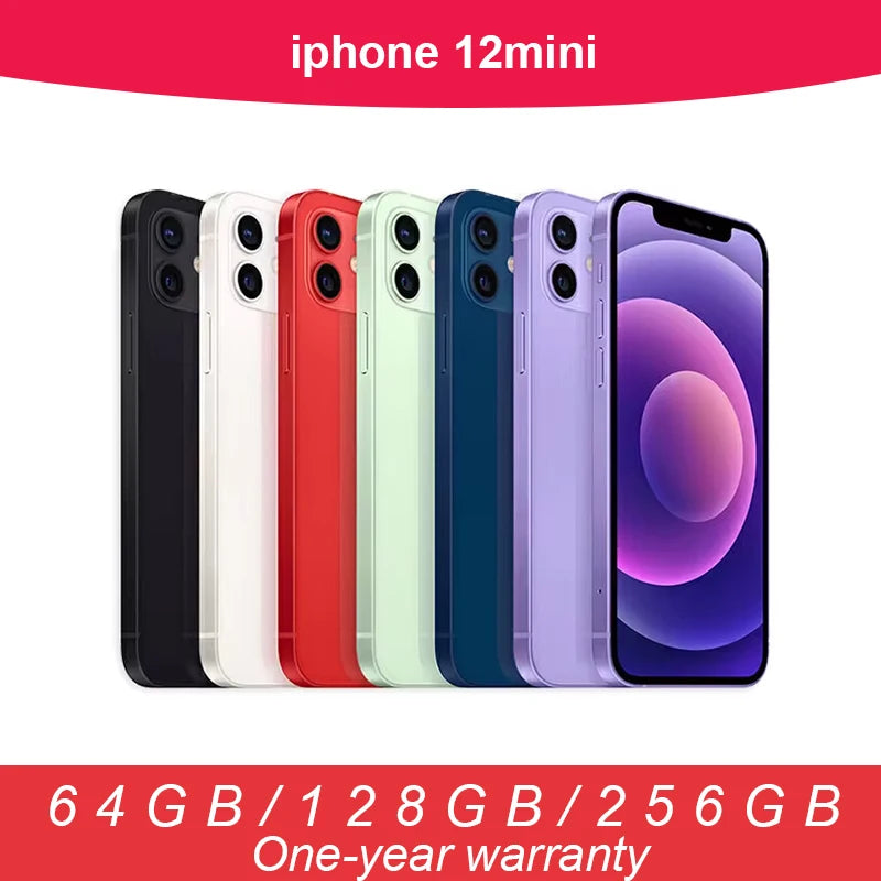 Original Apple 12 mini 64GB / 128GB / 256 ROM iPhone unlocks 5.4-inch OLED 5G screen A14 Bionic chip with Face ID 12MP camera