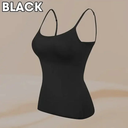 Camisola sexy con sujetador acolchado sólido y tirantes finos para mujer, camiseta sin mangas con sujetador incorporado, 2024