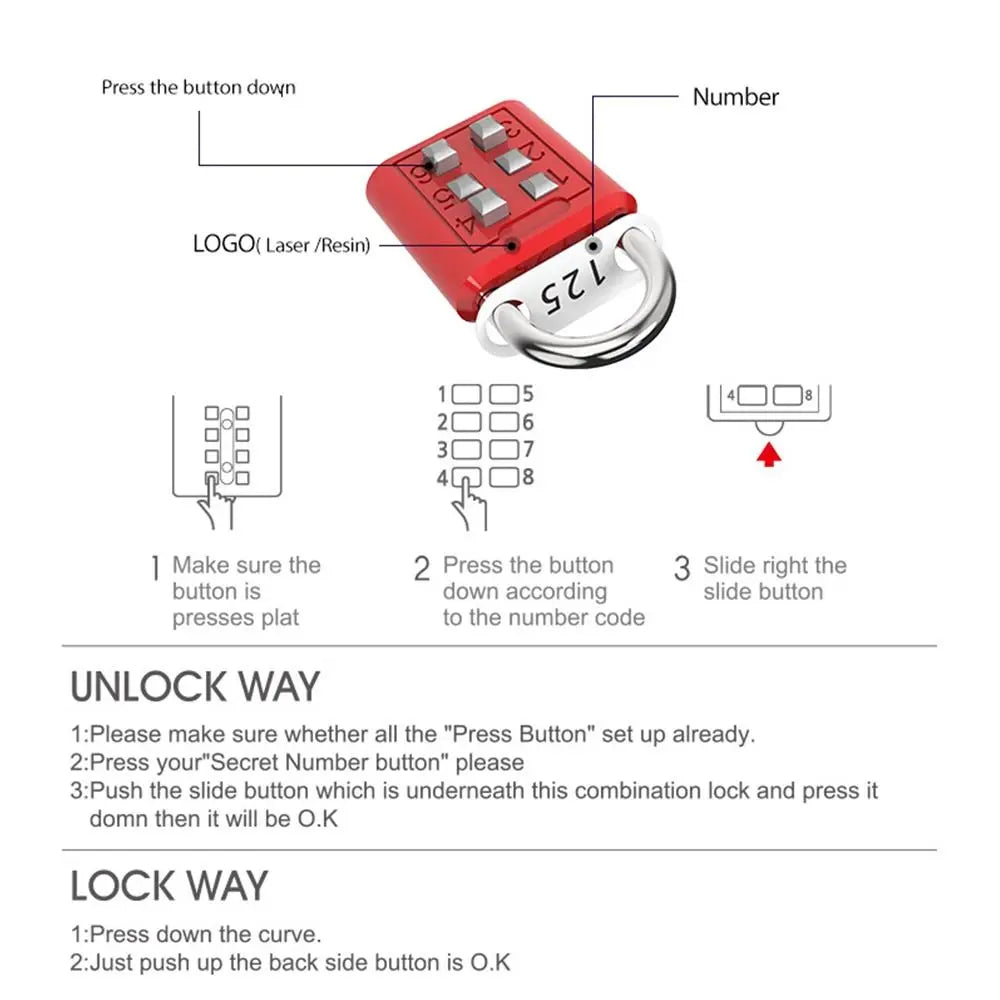 6 Digit Button Combination Password Lock Portable Travel Anti-theft Luggage Backpack Zipper Lock Dormitory Cabinet Padlock