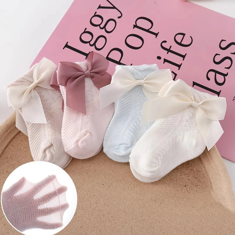 3 Pairs Summer Baby Mesh Socks Bowknot Soft Cotton Newborn Sock Princess Infant Toddler Girls Cute Breathable Socks