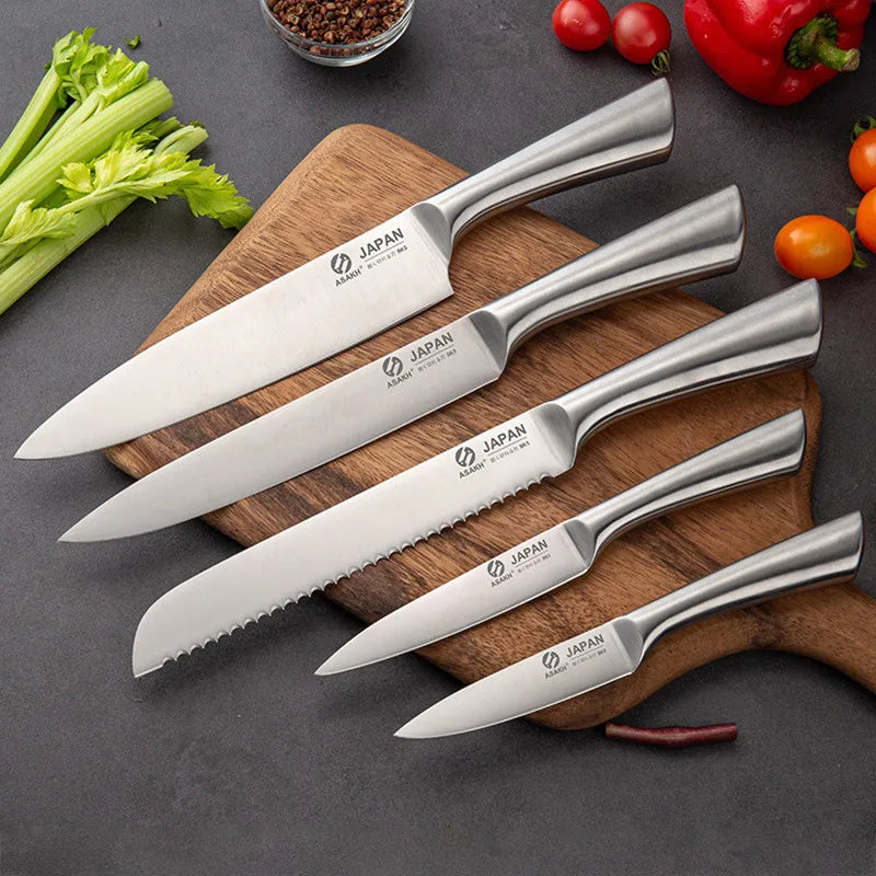 Juego de cuchillos de cocina de acero inoxidable, utilidad para pelar frutas, Chef serbio, rebanar pan, Juego de Cuchillos de Cocina japonés, accesorios, herramientas