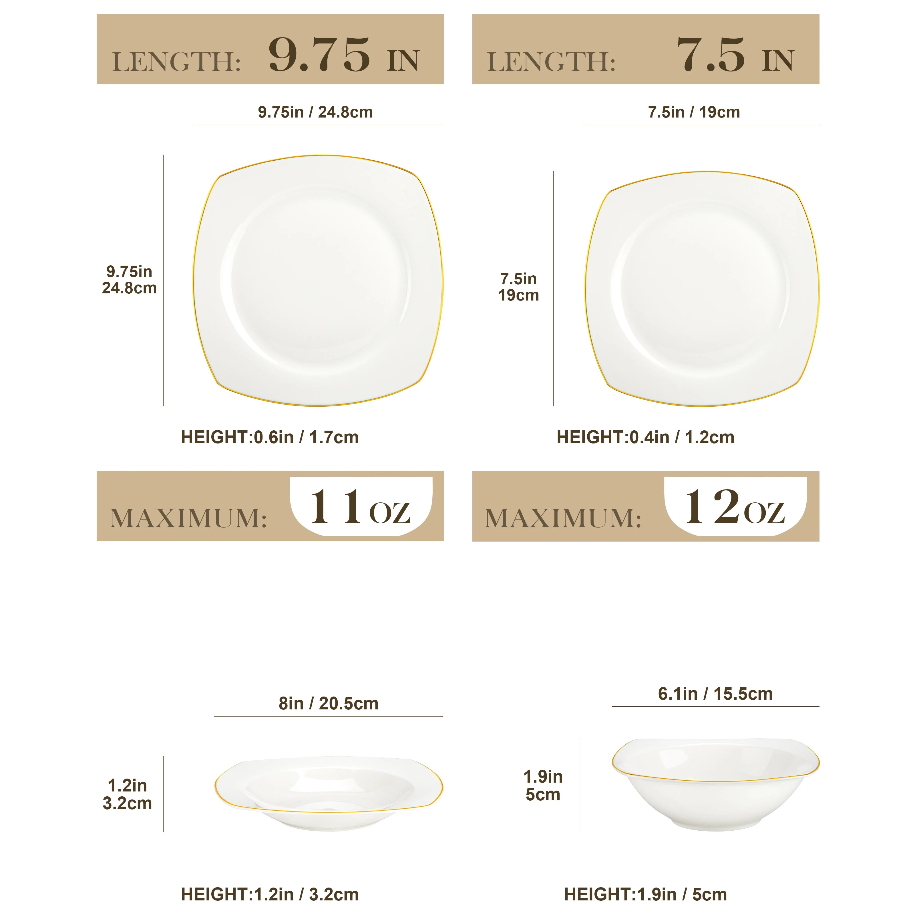 MALACASA Nori 16/32-Piece Nordic European White Bone China Tableware Set with Bowl, Dinner, Dessert, & Soup Plate Set for 4/8 people
